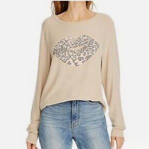 Wildfox Leopard Print Lips Kiss Pullover Sweatshirt